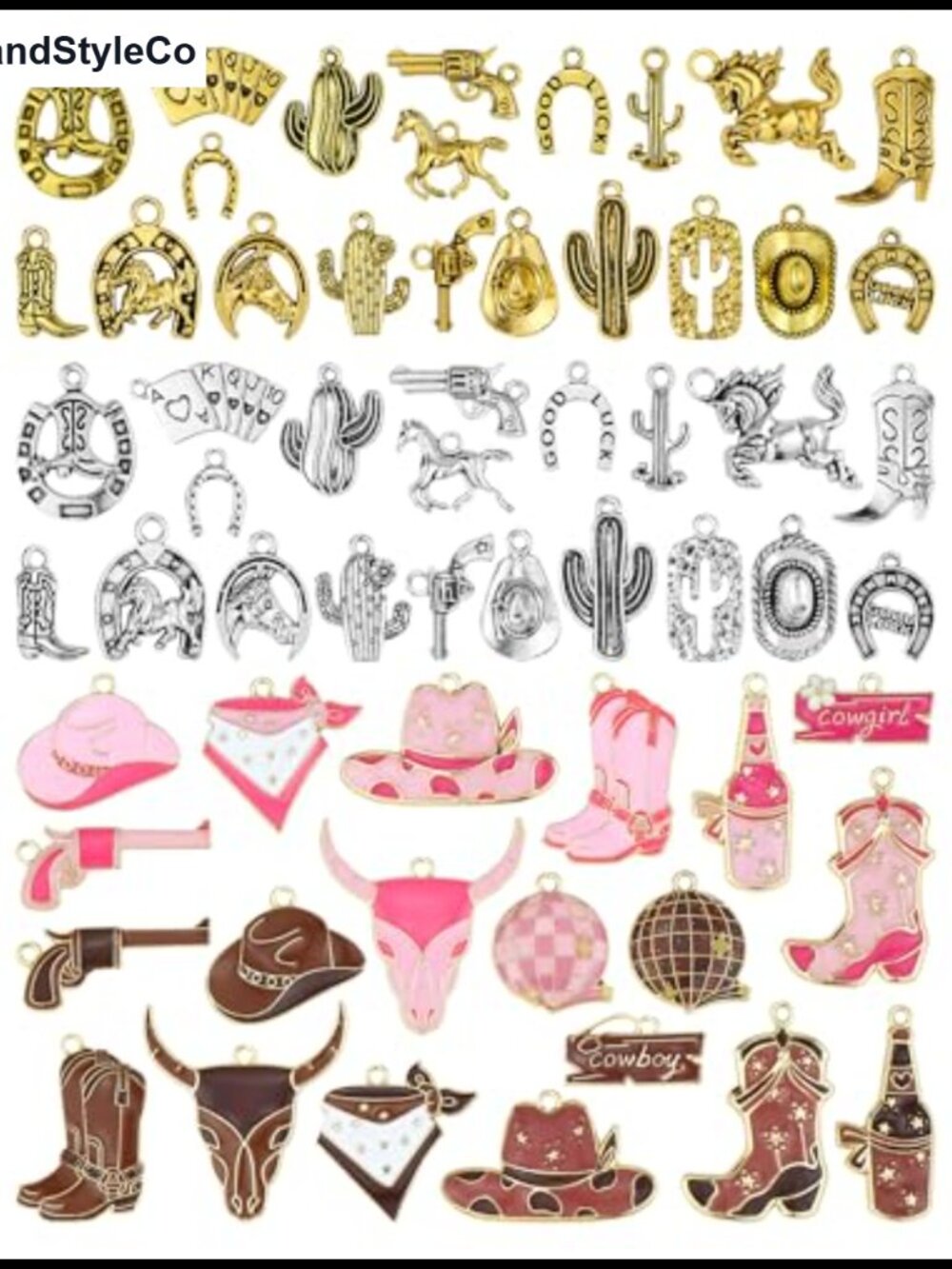 60pc Western Cowboy Charms Enamel Metal Jewelry Making Pendants DIY Craft